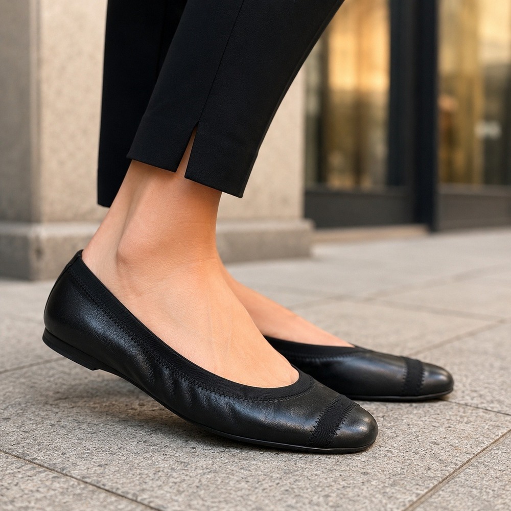 Stuart Weitzman Black Leather Ballet Flats 8M Made in Spain Comfort Shoes